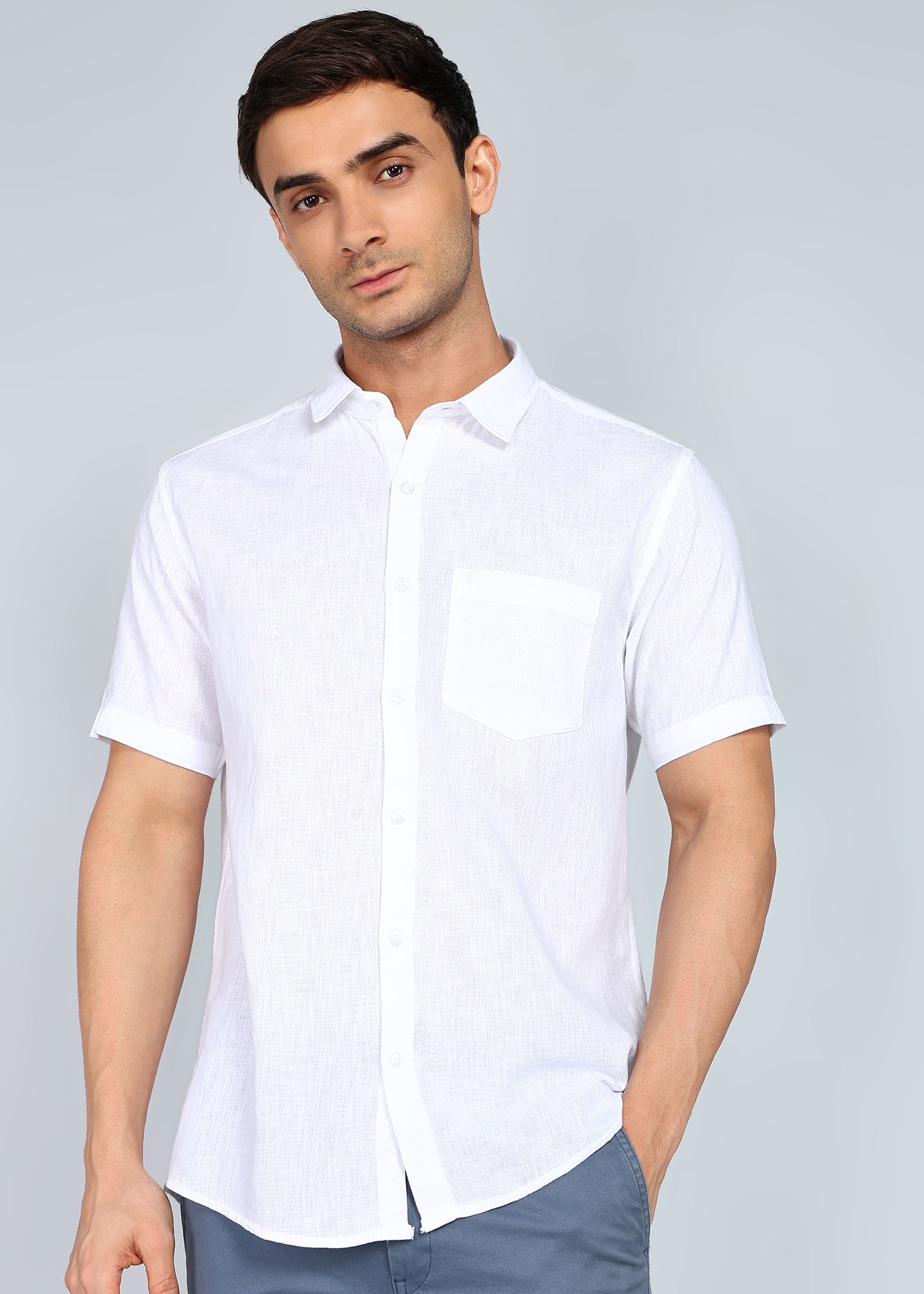 eSiddhi Men White Linen Half Sleeve Casual Shirt