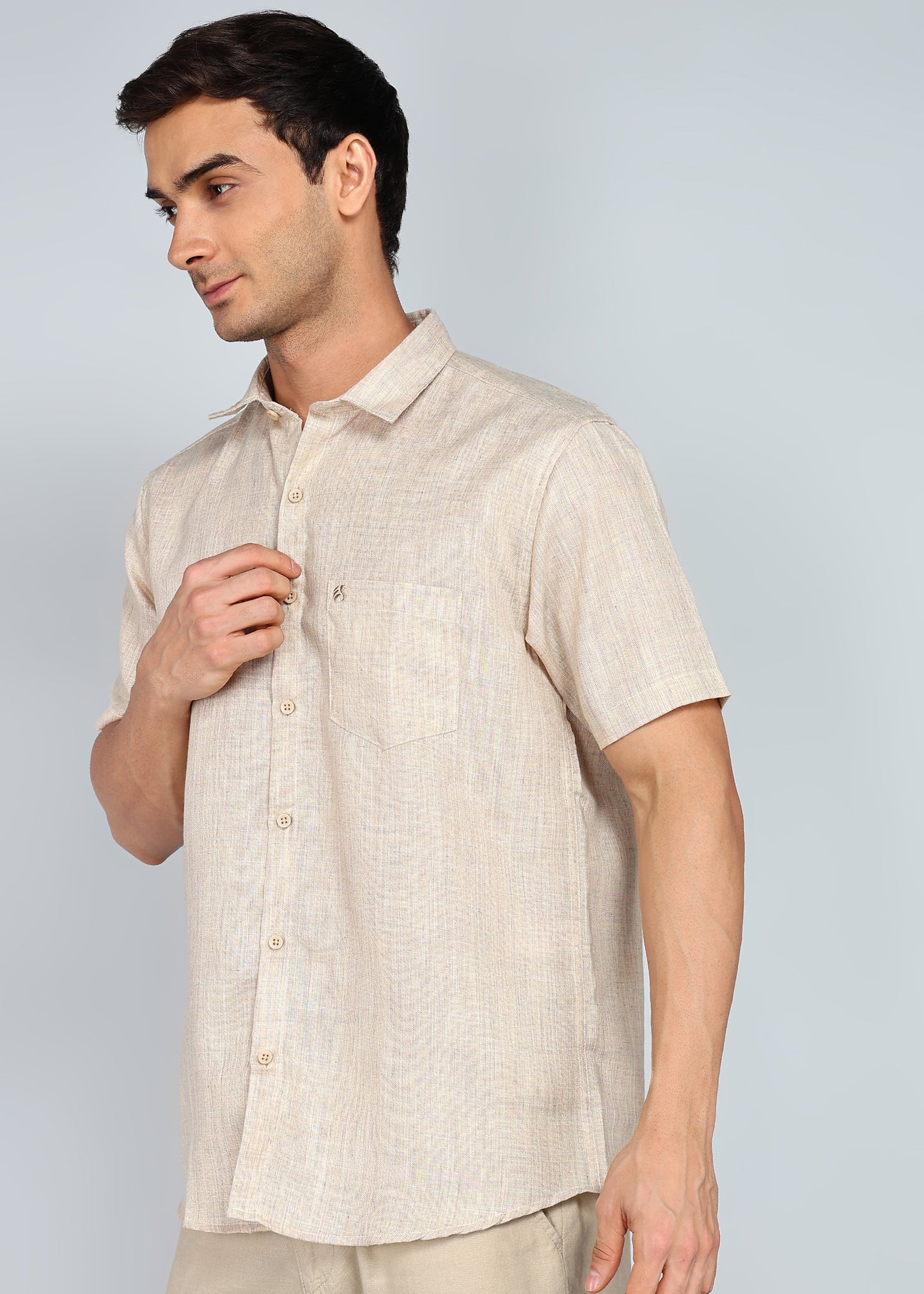 eSiddhi Men Brown Linen Half Sleeve Casual Shirt