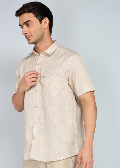 eSiddhi Men Brown Linen Half Sleeve Casual Shirt