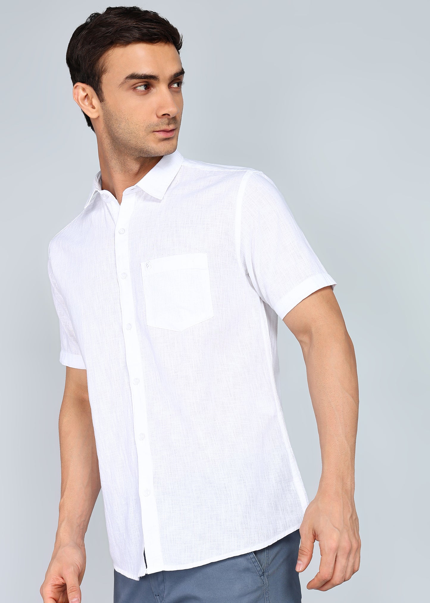 eSiddhi Men White Linen Half Sleeve Casual Shirt