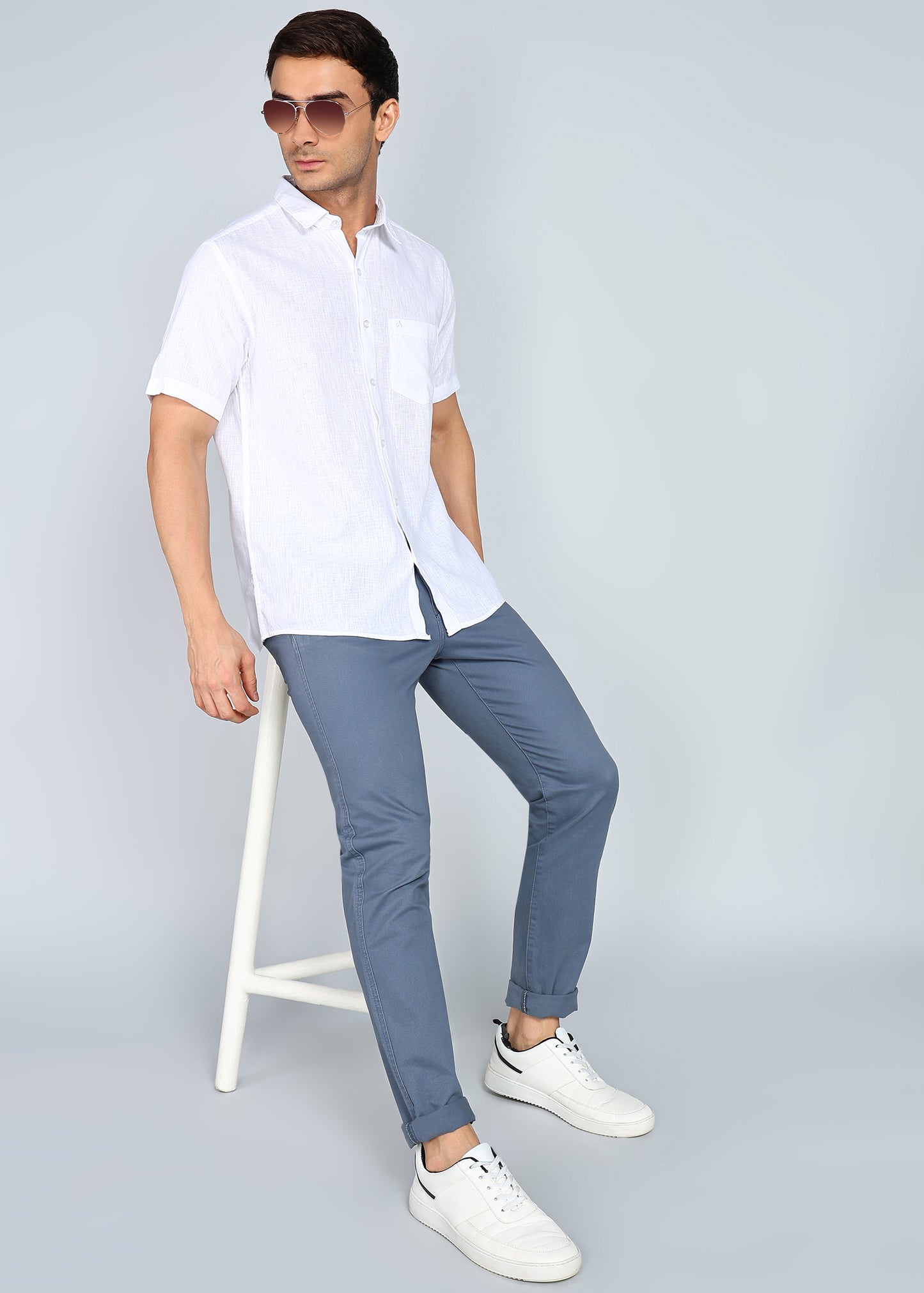 eSiddhi Men White Linen Half Sleeve Casual Shirt