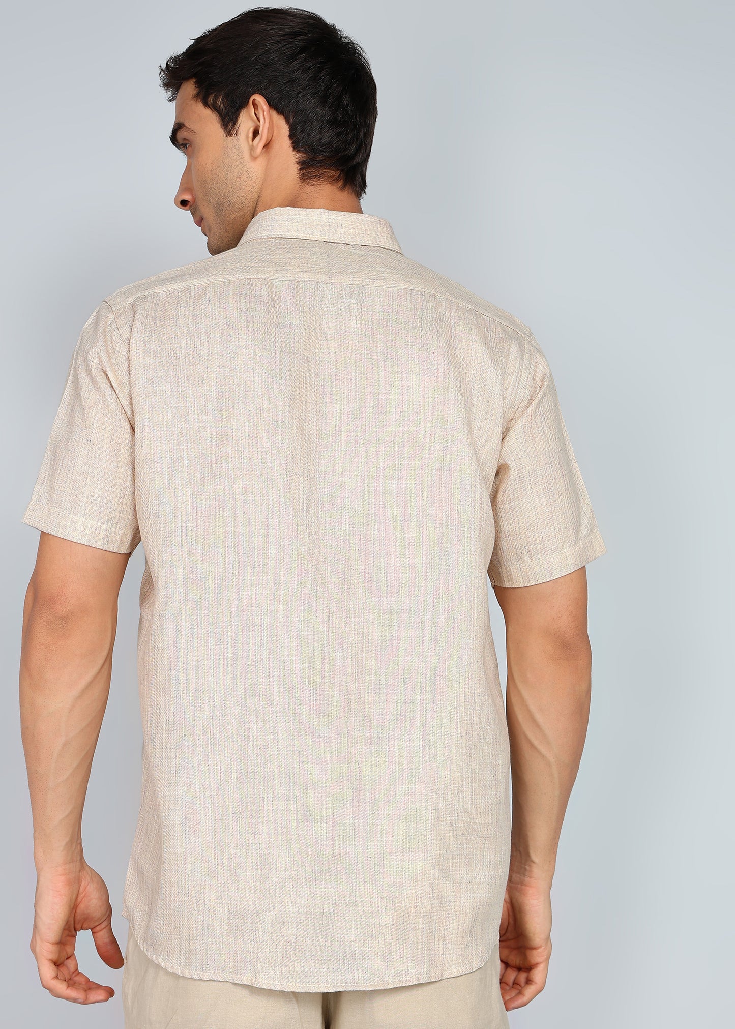 eSiddhi Men Brown Linen Half Sleeve Casual Shirt