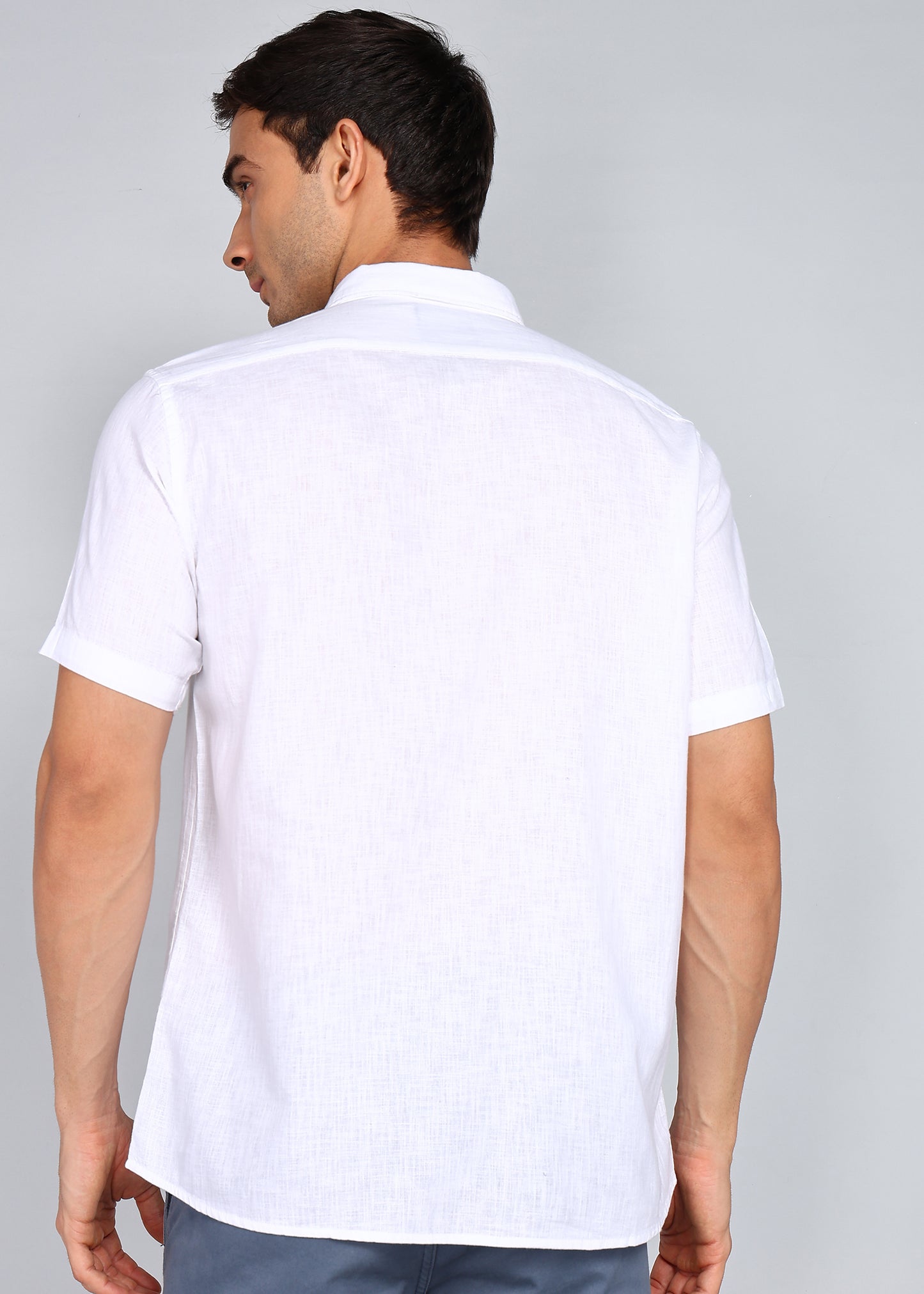 eSiddhi Men White Linen Half Sleeve Casual Shirt