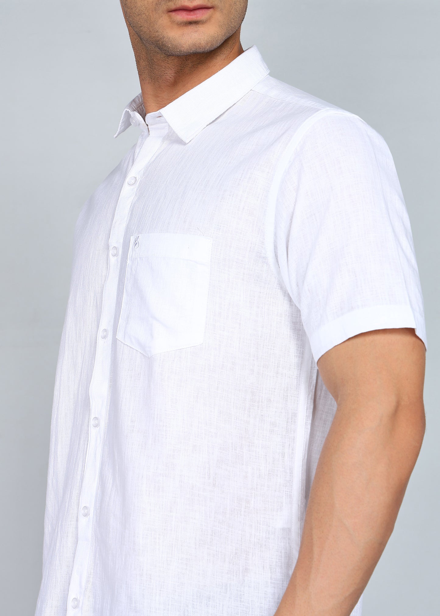 eSiddhi Men White Linen Half Sleeve Casual Shirt