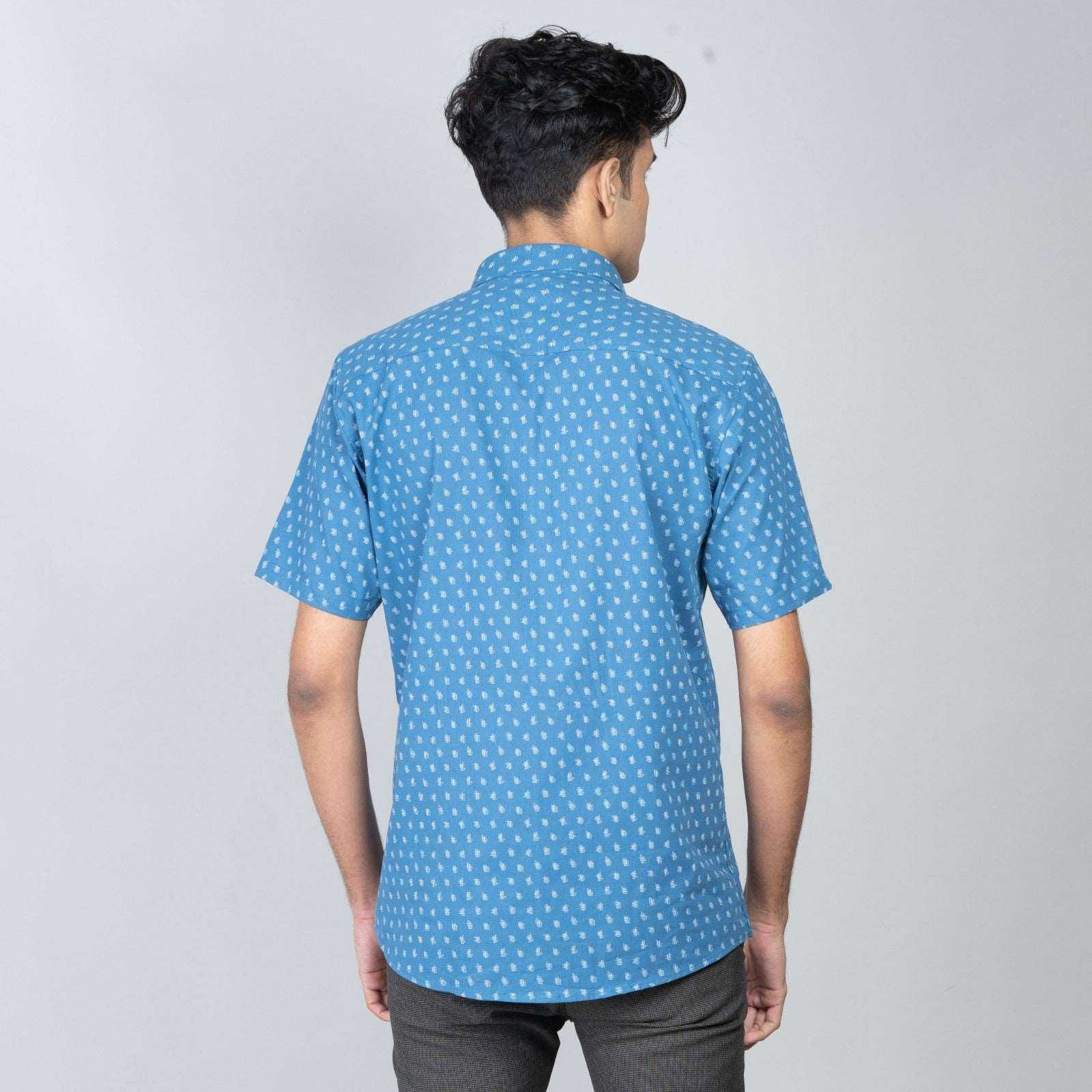 Cotton Slim Fit Half Shirt - Blue print