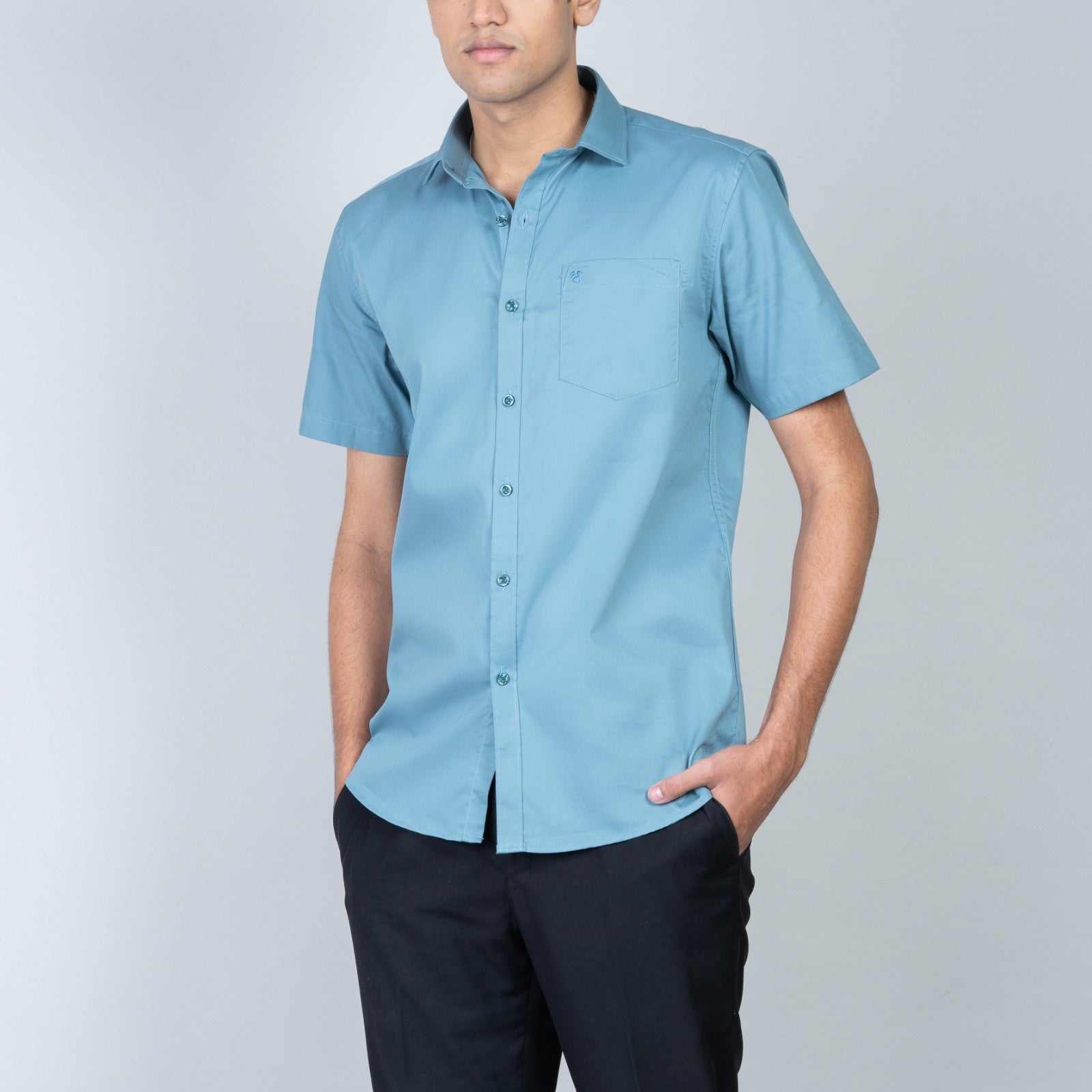 Cotton Slim Fit Half Shirt - grey