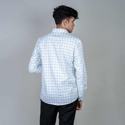 Cotton Regular Full Shirt - White and Green Checks