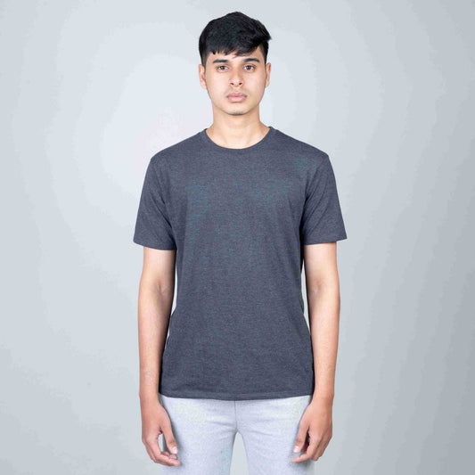 Cotton Slim Round Neck T-Shirt - Black Heather