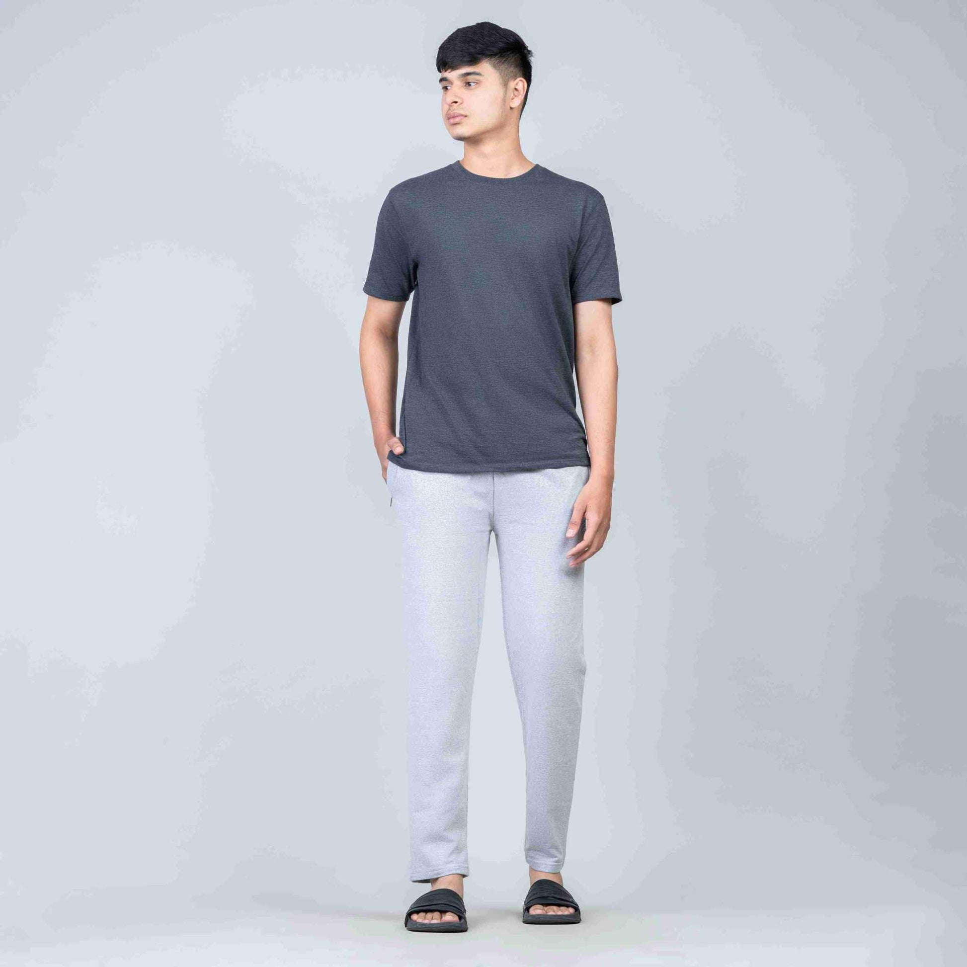 Cotton Slim Round Neck T-Shirt - Black Heather