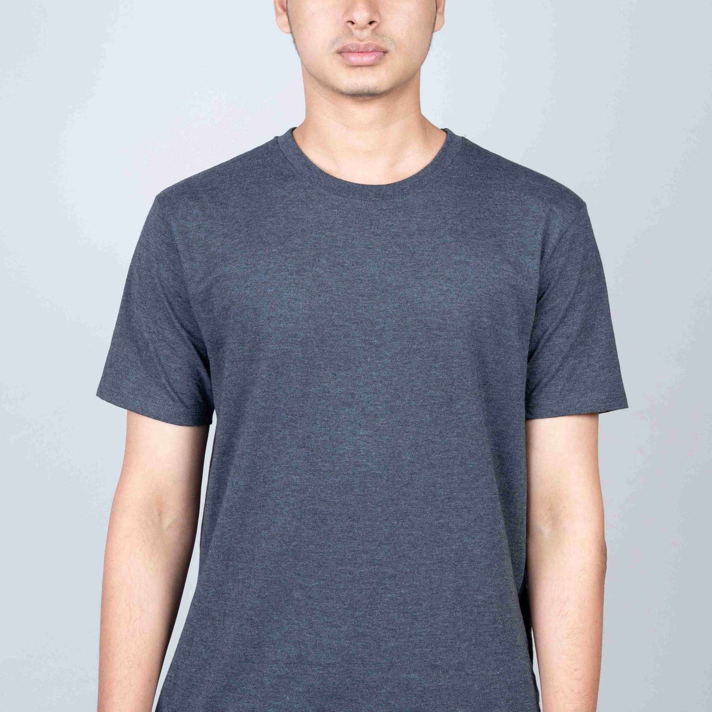 Cotton Slim Round Neck T-Shirt - Black Heather