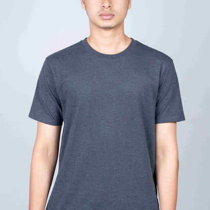 Cotton Slim Round Neck T-Shirt - Black Heather