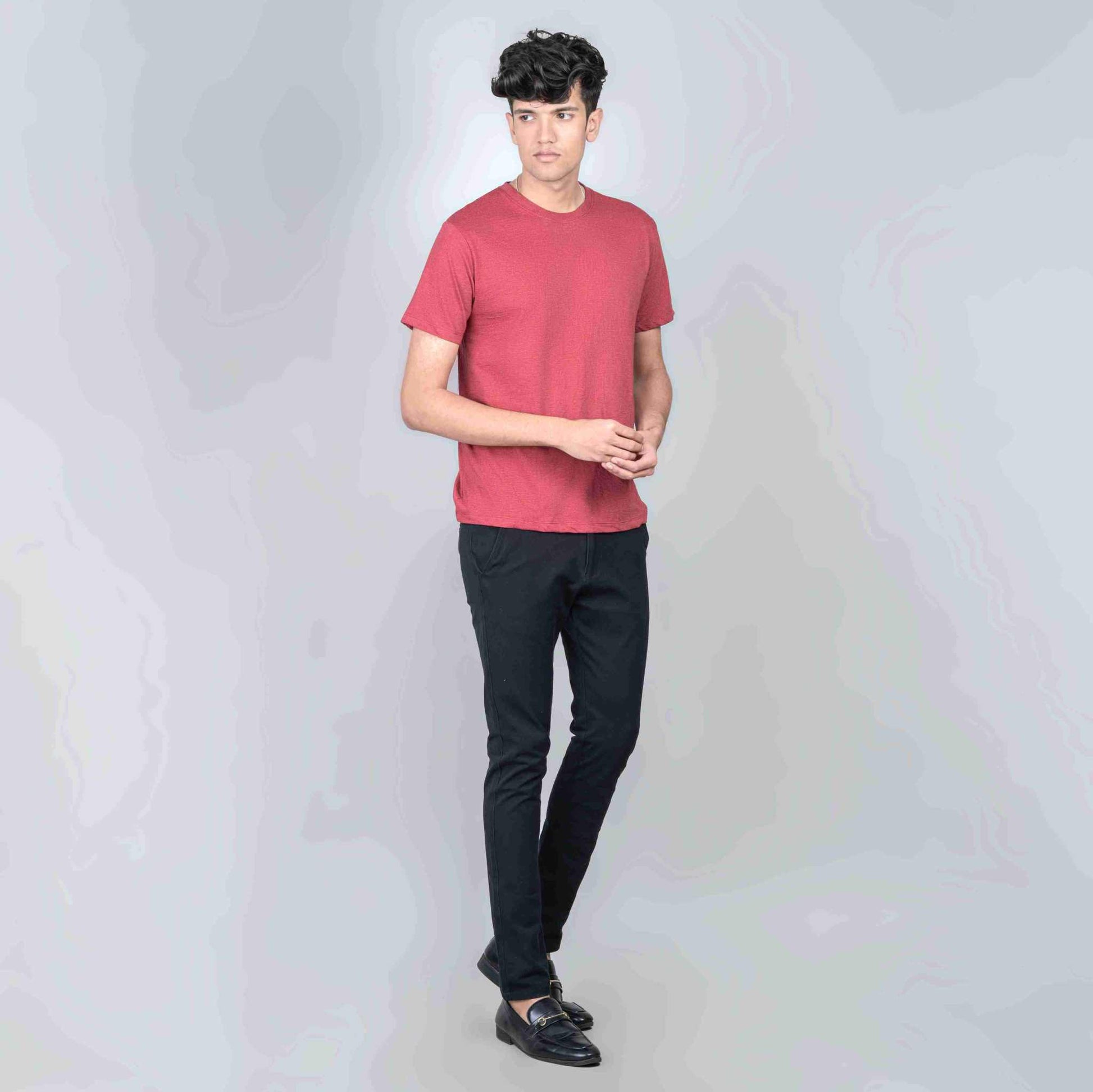 Cotton Slim Round Neck T-Shirt - Cardinal Heather