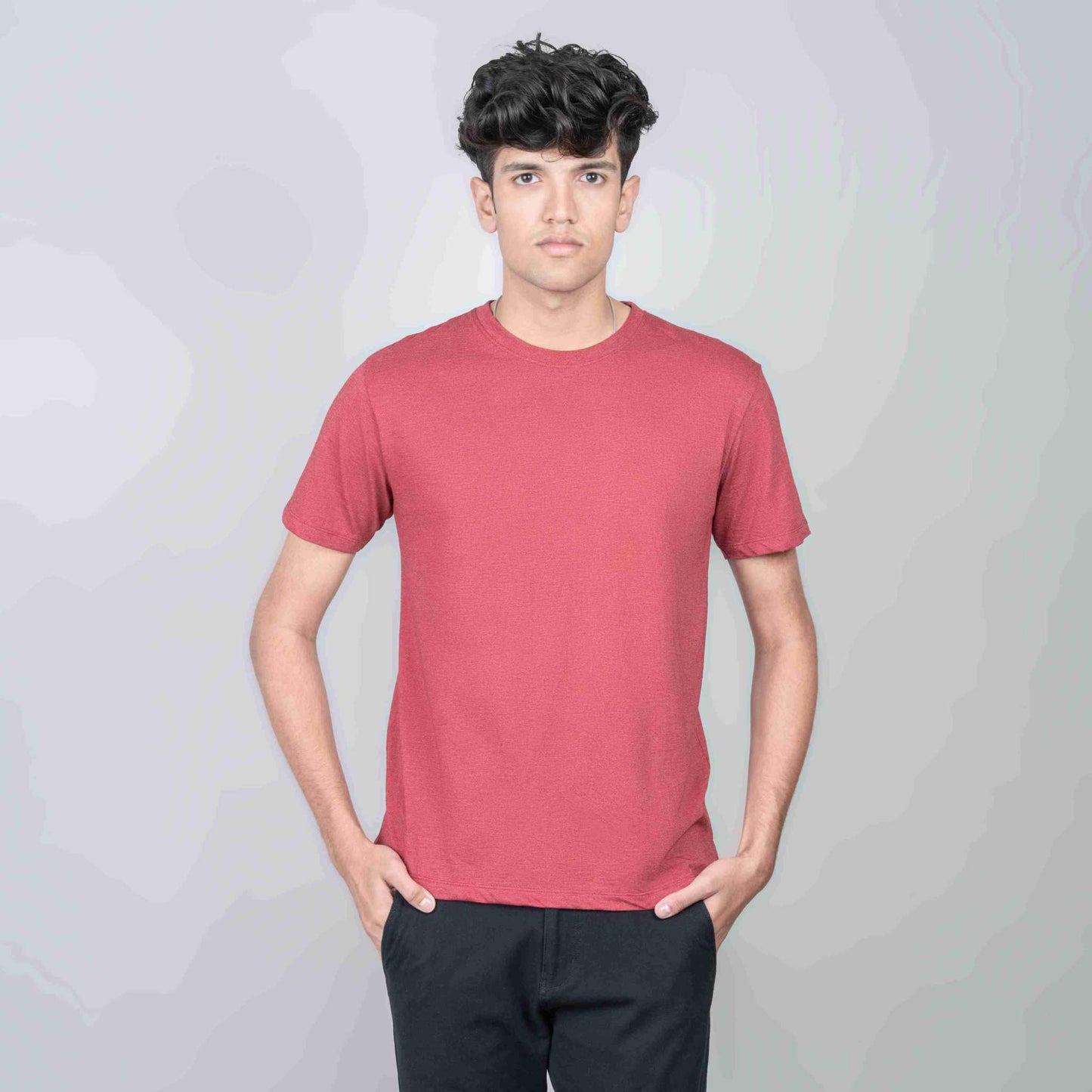 Cotton Slim Round Neck T-Shirt - Cardinal Heather