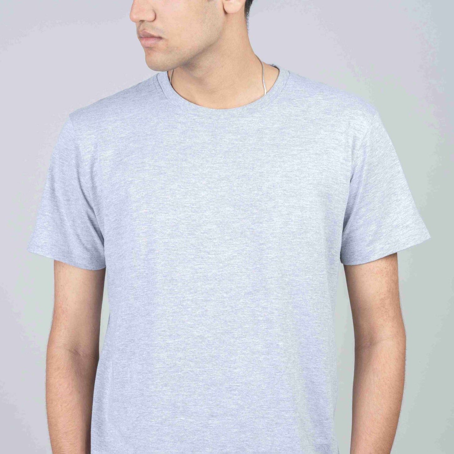 Cotton Slim Round Neck T-Shirt - Grey Heather