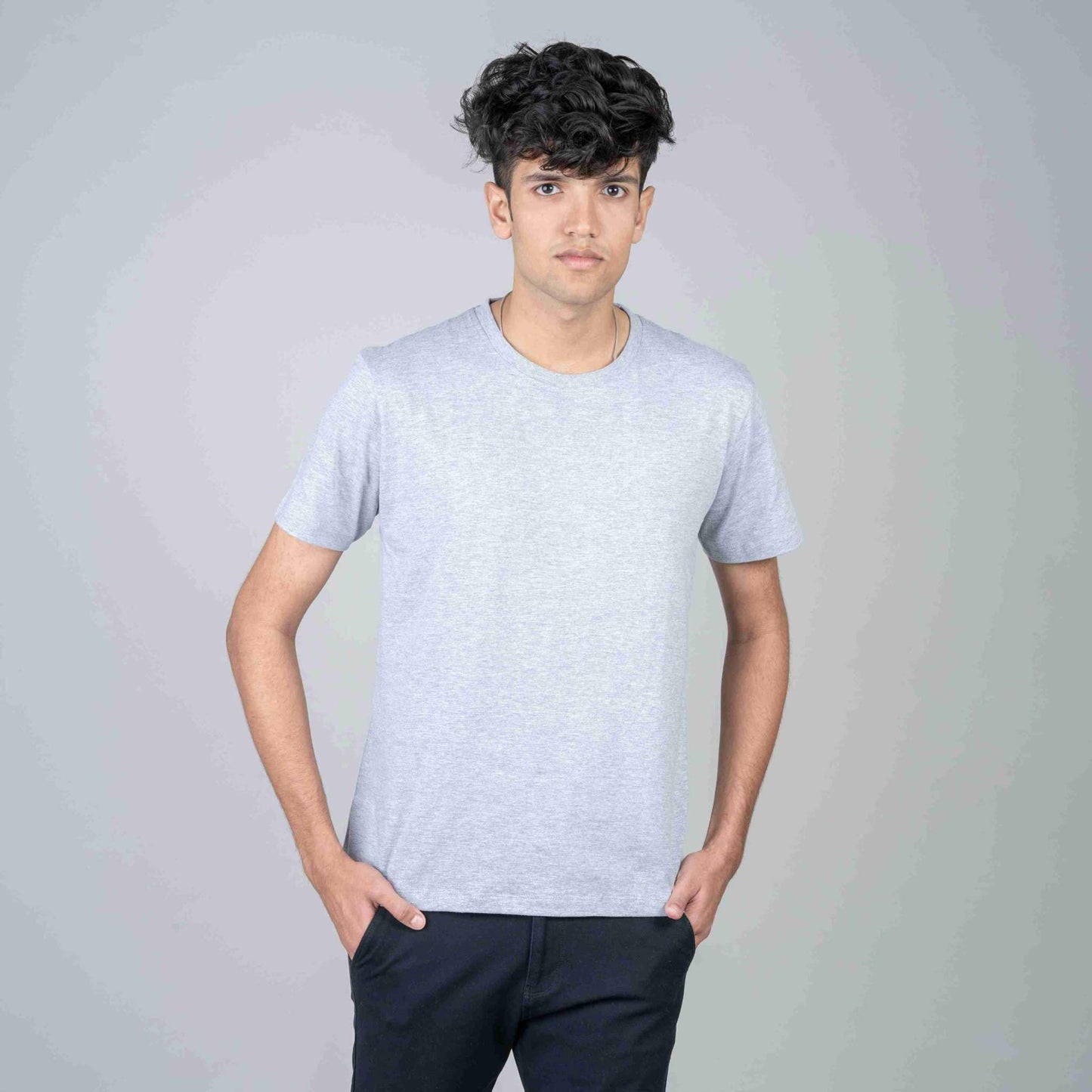 Cotton Slim Round Neck T-Shirt - Grey Heather