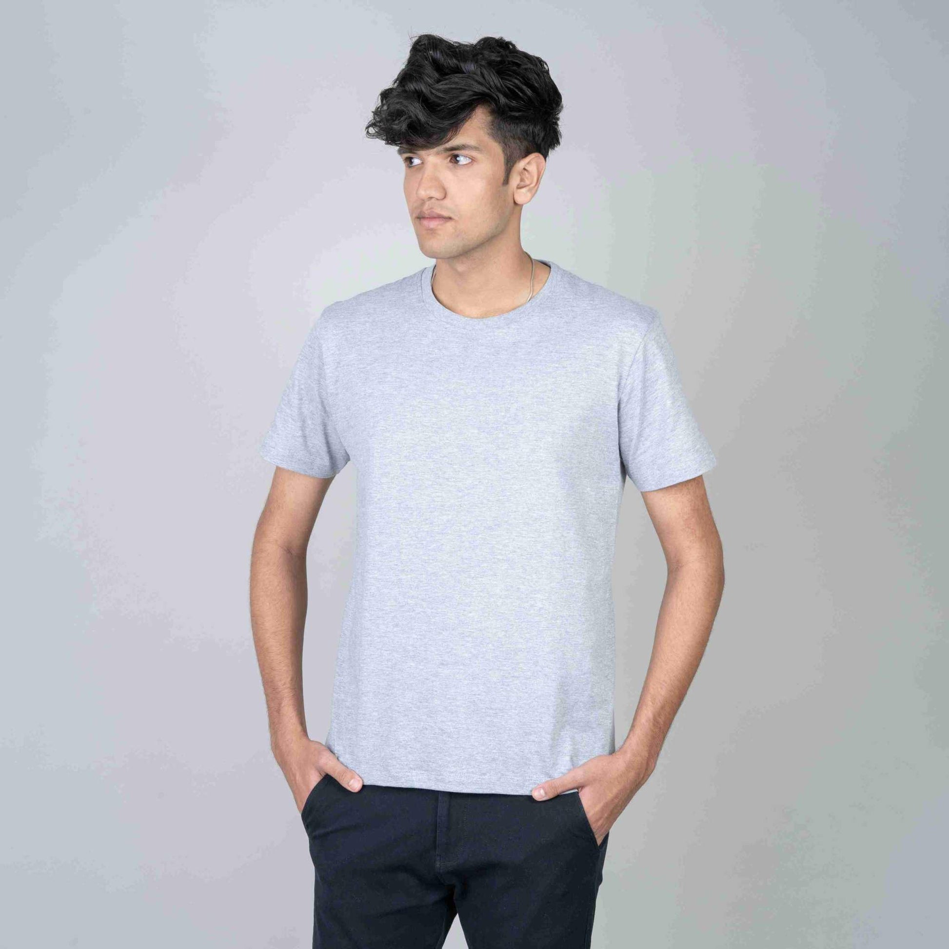 Cotton Slim Round Neck T-Shirt - Grey Heather