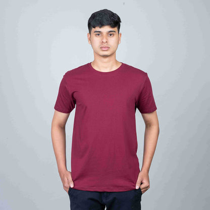 Cotton Slim Round Neck T-Shirt - Maroon