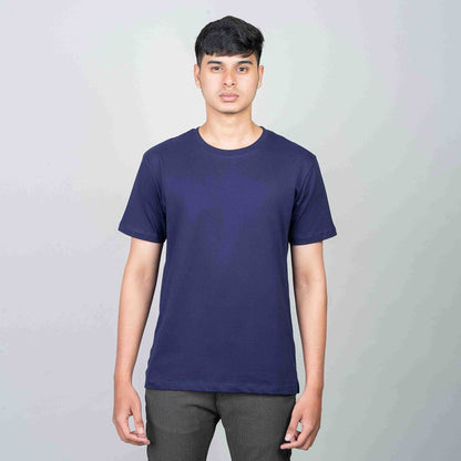 Cotton Slim Round Neck T-Shirt - Navy Blue