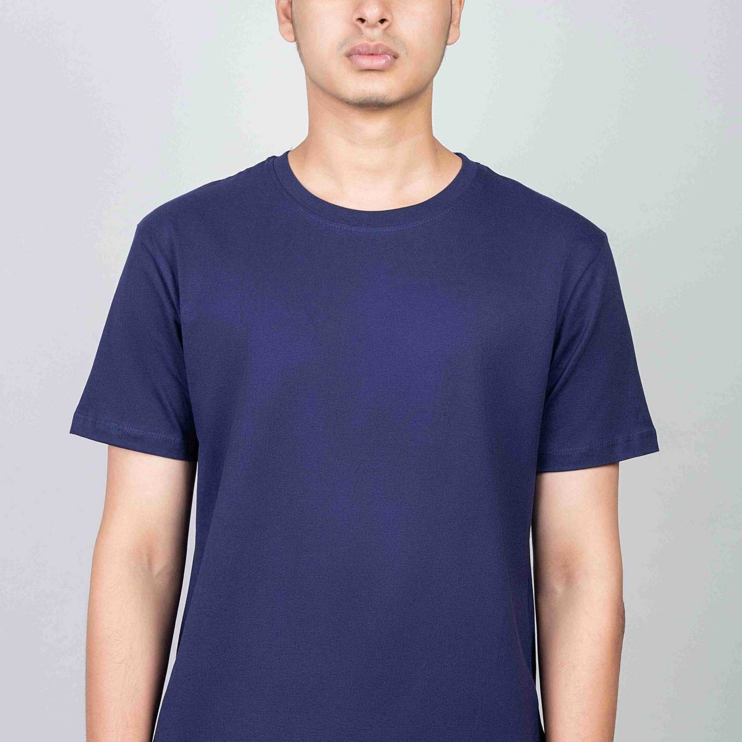 Cotton Slim Round Neck T-Shirt - Navy Blue