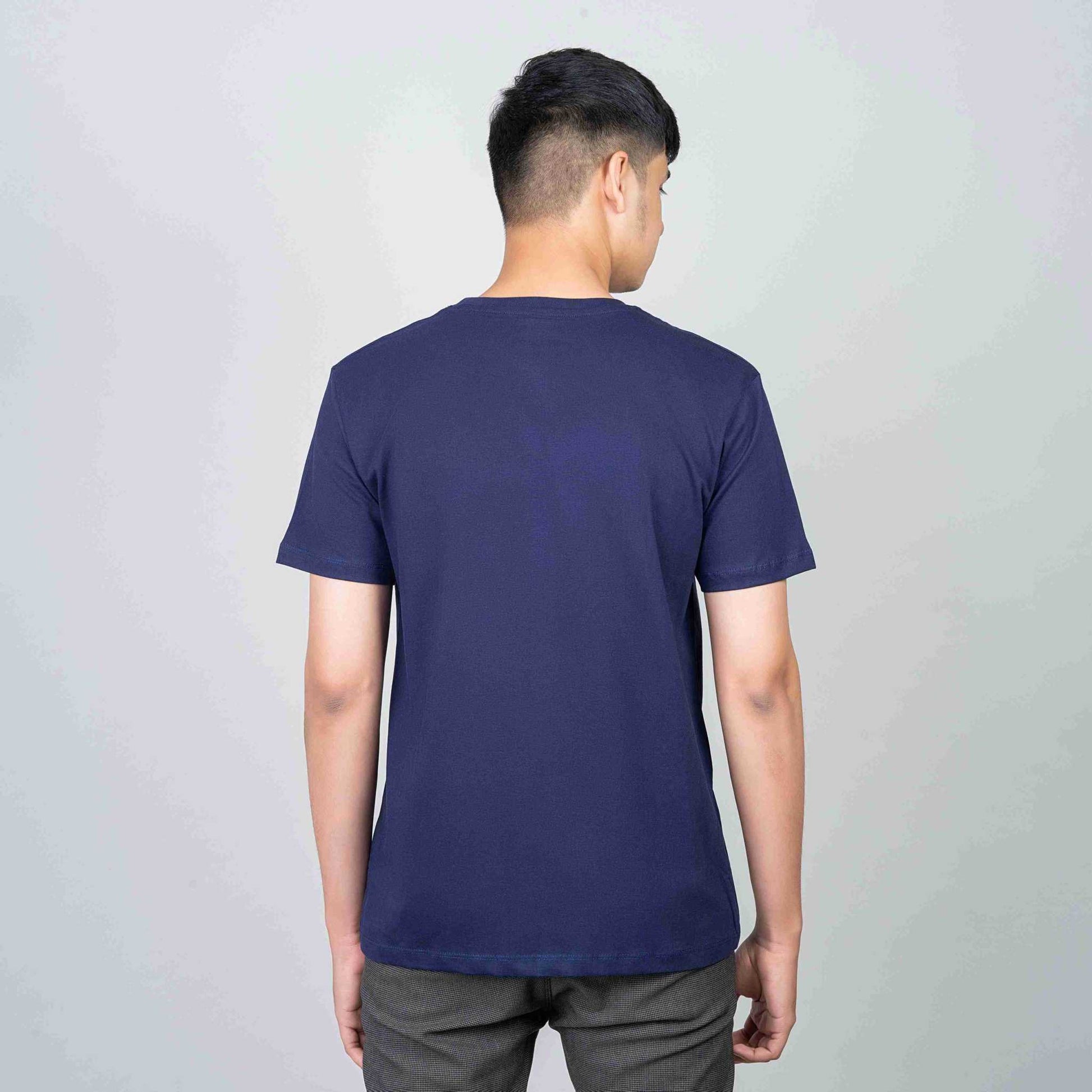 Cotton Slim Round Neck T-Shirt - Navy Blue