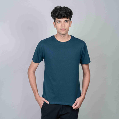 Cotton Slim Round Neck T-Shirt - Petrol Blue