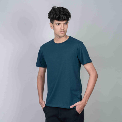 Cotton Slim Round Neck T-Shirt - Petrol Blue