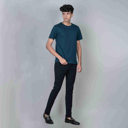 Cotton Slim Round Neck T-Shirt - Petrol Blue