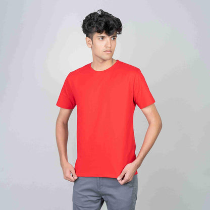 Cotton Slim Round Neck T-Shirt - Red