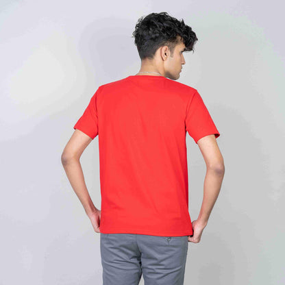 Cotton Slim Round Neck T-Shirt - Red