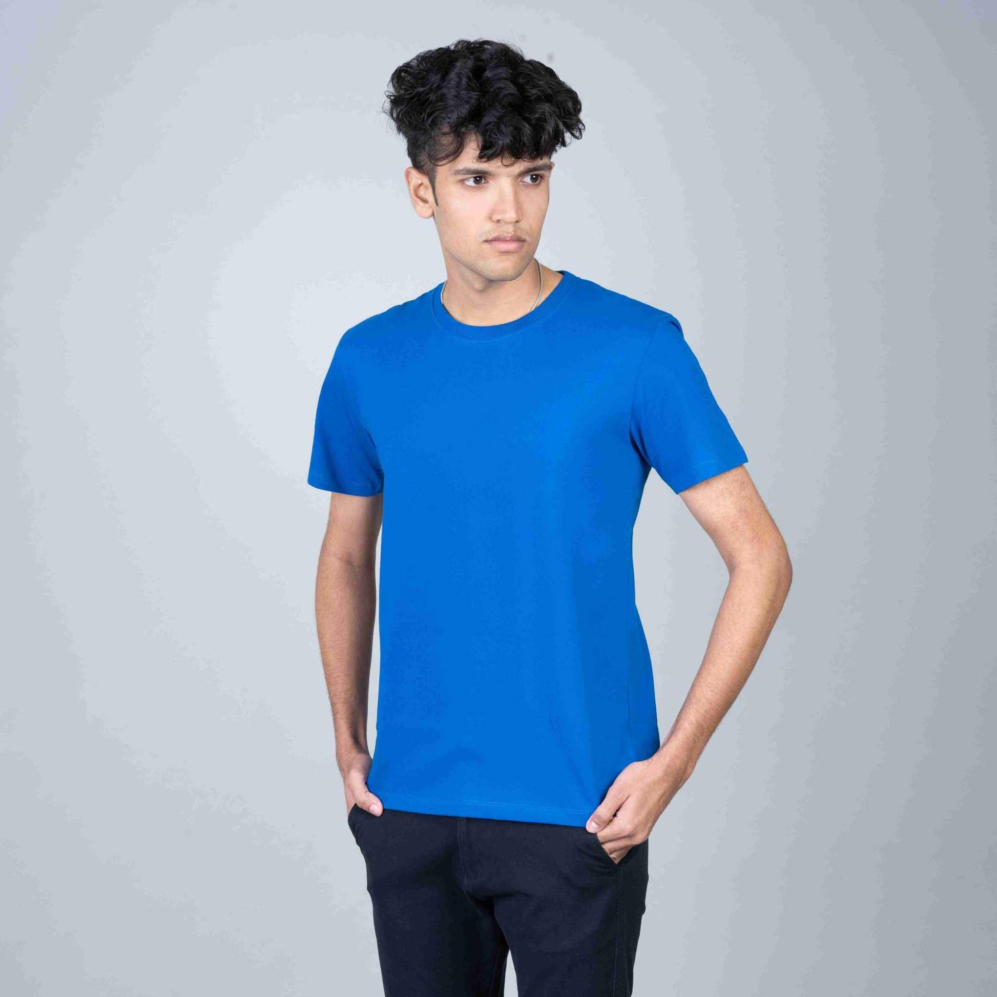 Cotton Slim Round Neck T-Shirt -Royal Blue