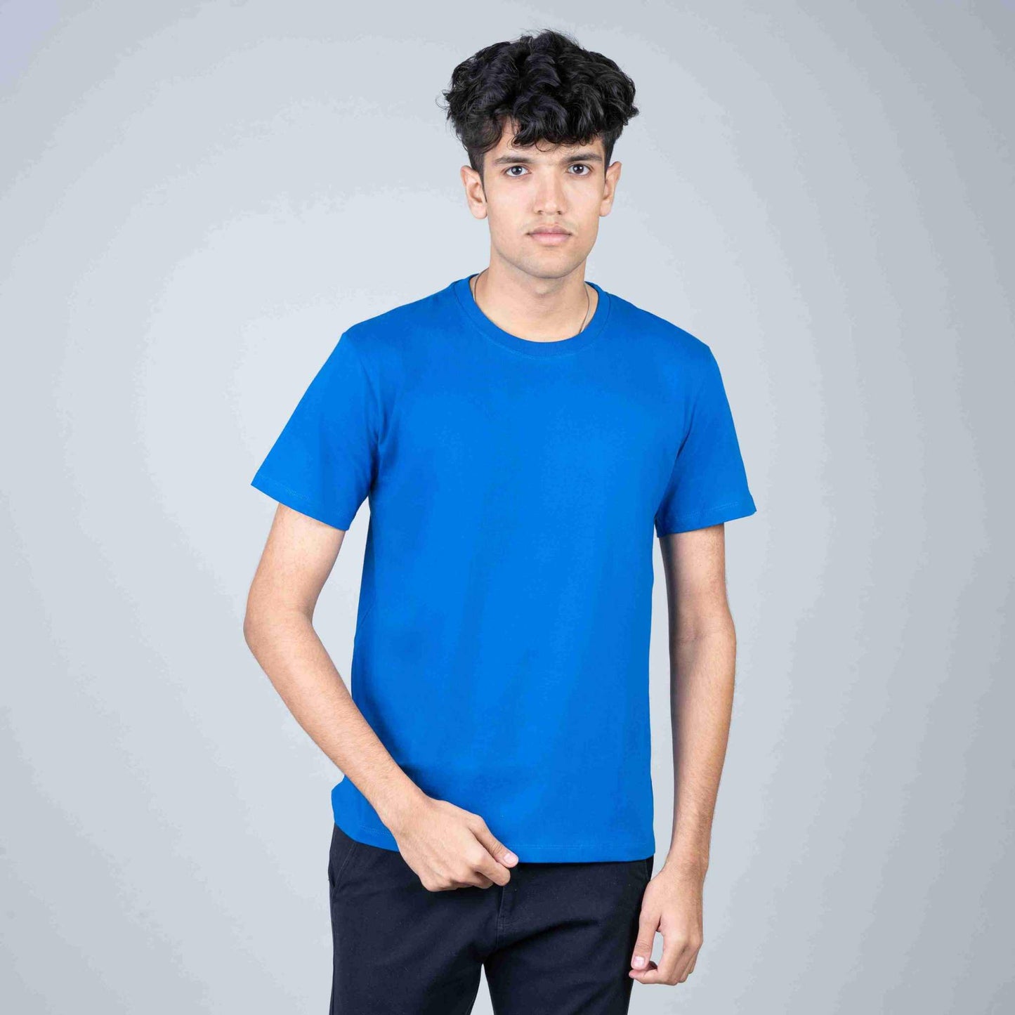 Cotton Slim Round Neck T-Shirt -Royal Blue